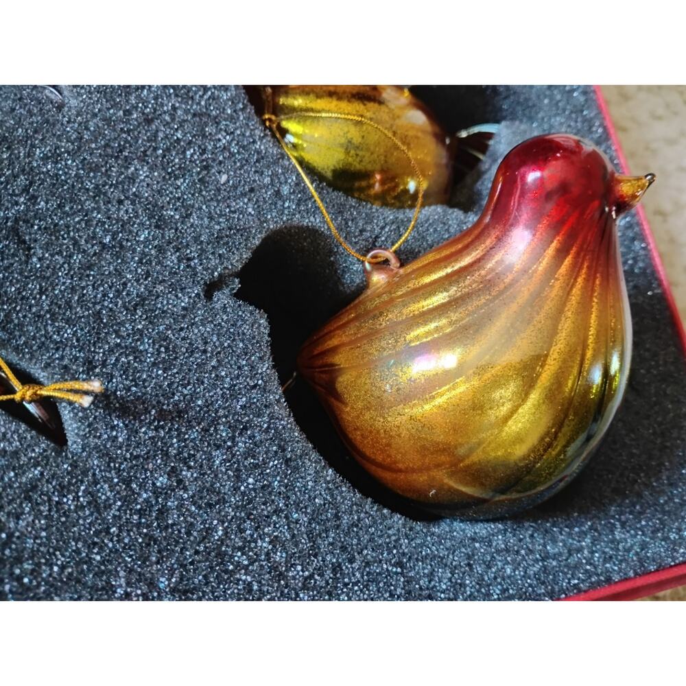 Handblown Art Glass Bird Ornaments Spun Glass Branches Inside 4.5" Set of 6 - Picture 4 of 6